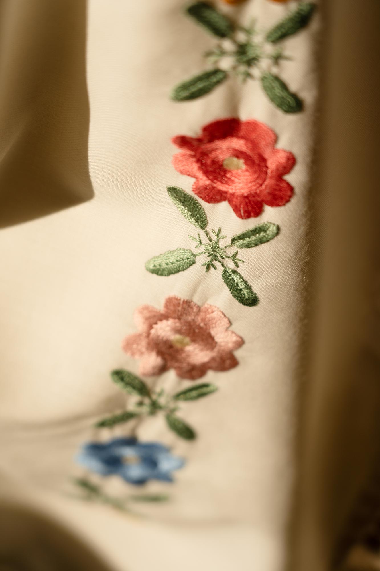 detailed floral embroidery on linen