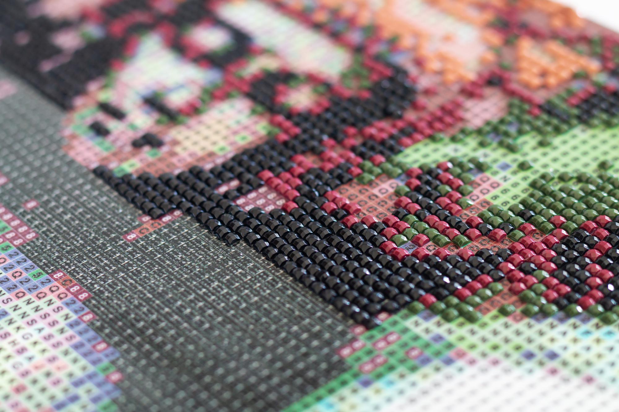 modern embroidered textile with geometric pattern